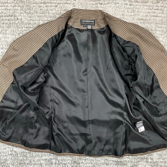 VTG Y2K Liz Claiborne Tan Black Houndstooth Wool Blazer Sz 12 Academia Business - Picture 4 of 13